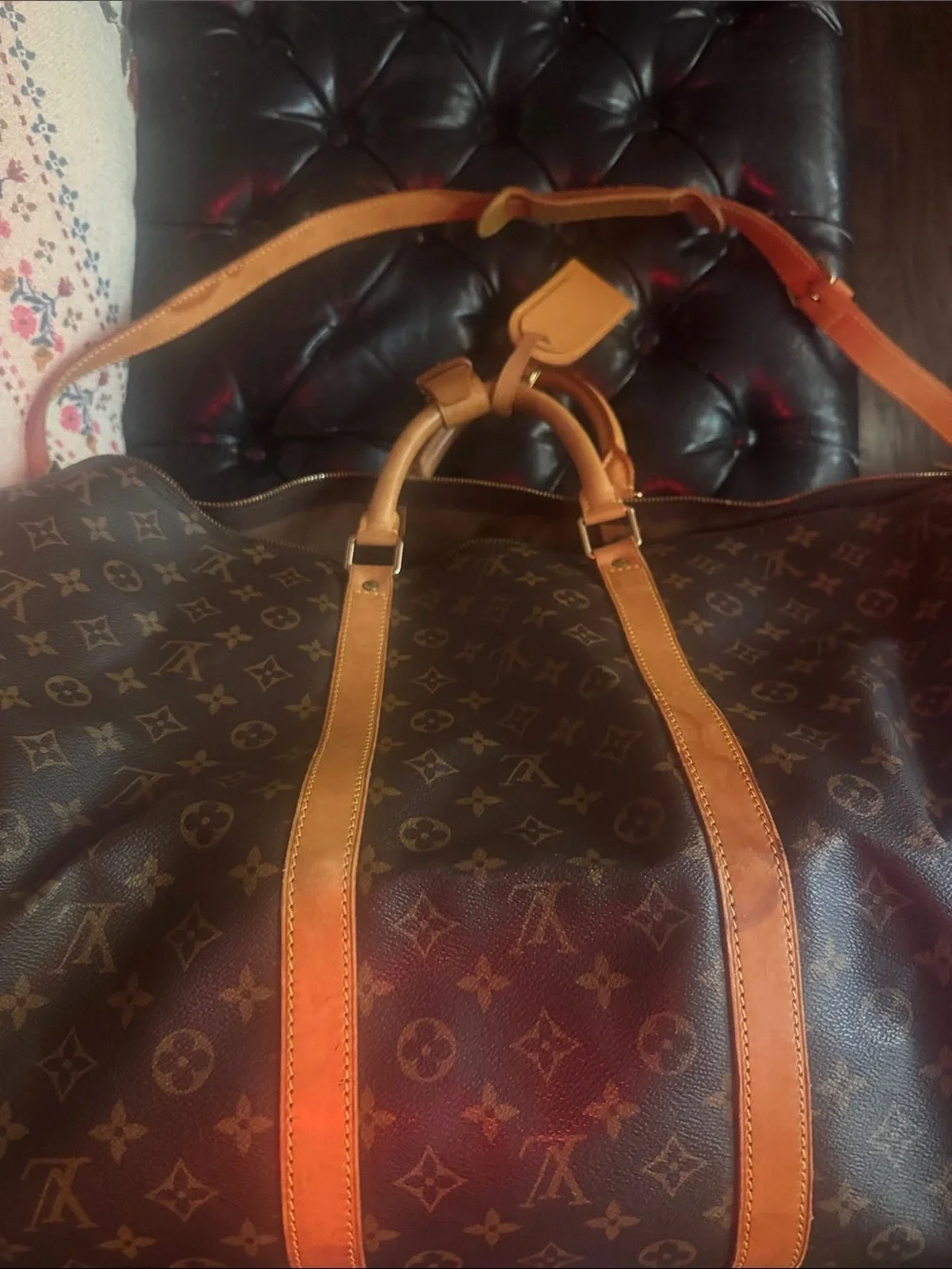 Louis Vuitton Monogram Canvas Duffel with Tan Leather Trim
